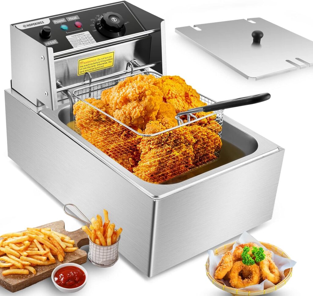 6.34Qt Deep Fryer with Basket for Restaurant or Home Use, Stainless Steel Commercial Countertop Single Tank Oil Frying Pot with Temperature Control  Timer, Perfect for Fried Chicken, Nuggets  Fries 6.34Qt Deep Fryer with Basket for Restaurant or Home Use, Stainless Steel Commercial Countertop Single Tank Oil Frying Pot with Temperature Control  Timer, Perfect for Fried Chicken, Nuggets  Fries