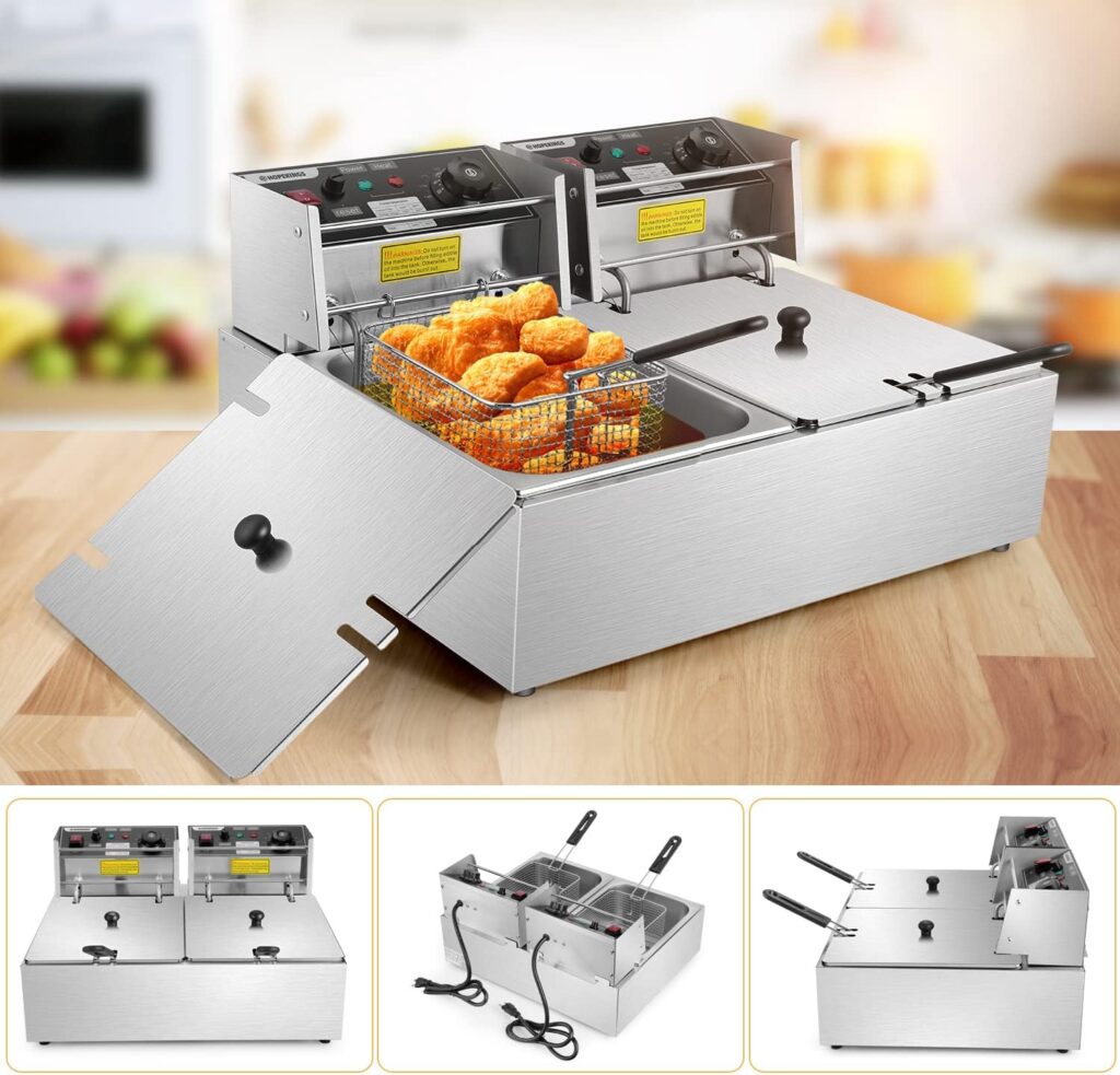 6.34Qt Deep Fryer with Basket for Restaurant or Home Use, Stainless Steel Commercial Countertop Single Tank Oil Frying Pot with Temperature Control  Timer, Perfect for Fried Chicken, Nuggets  Fries 6.34Qt Deep Fryer with Basket for Restaurant or Home Use, Stainless Steel Commercial Countertop Single Tank Oil Frying Pot with Temperature Control  Timer, Perfect for Fried Chicken, Nuggets  Fries