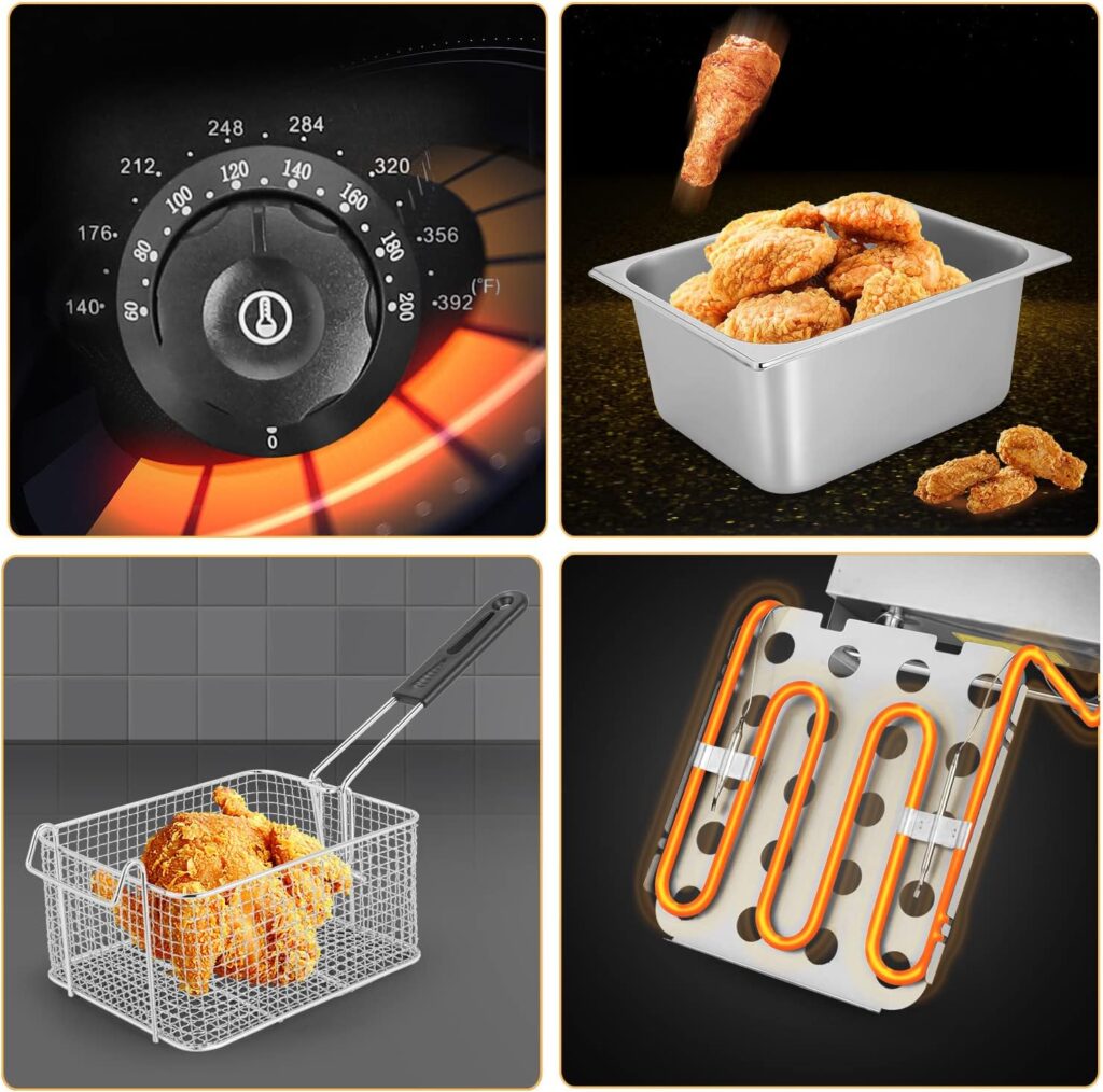 6.34Qt Deep Fryer with Basket for Restaurant or Home Use, Stainless Steel Commercial Countertop Single Tank Oil Frying Pot with Temperature Control  Timer, Perfect for Fried Chicken, Nuggets  Fries 6.34Qt Deep Fryer with Basket for Restaurant or Home Use, Stainless Steel Commercial Countertop Single Tank Oil Frying Pot with Temperature Control  Timer, Perfect for Fried Chicken, Nuggets  Fries