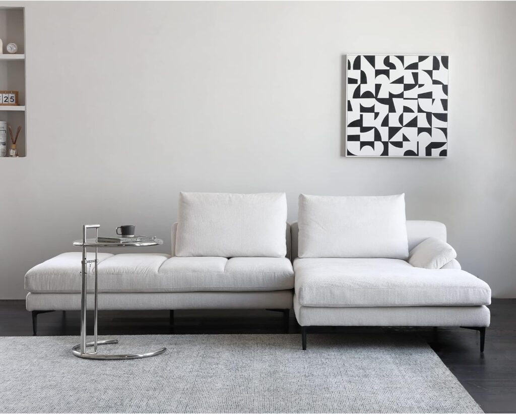 Acanva Luxury L-Shaped Corner Sectional Sofa Bed, Extra Wide Comfy 2-Piece Couch with Chaise, Adjustable Armrest, Right Hand Facing Seating, White