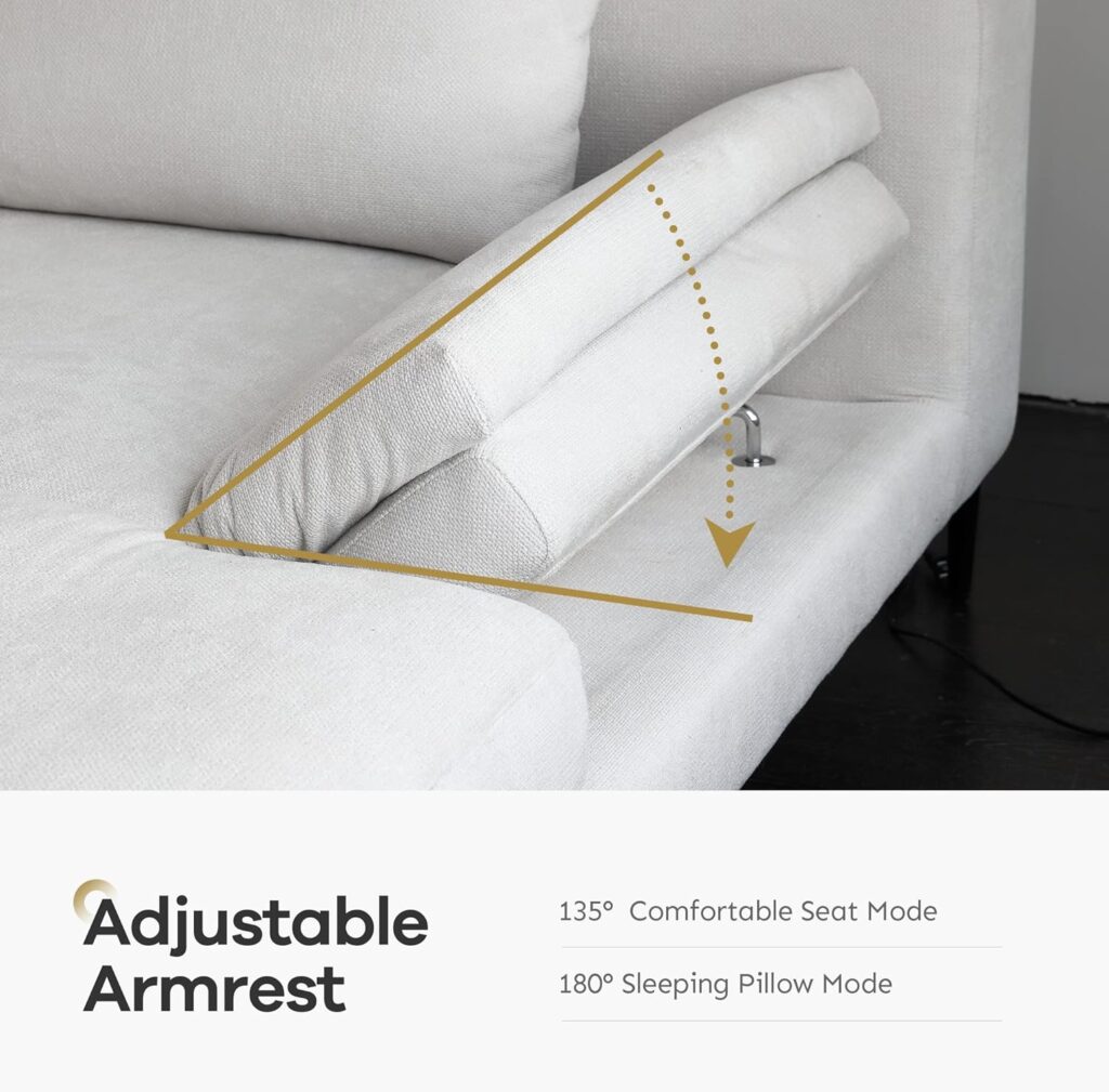 Acanva Luxury L-Shaped Corner Sectional Sofa Bed, Extra Wide Comfy 2-Piece Couch with Chaise, Adjustable Armrest, Right Hand Facing Seating, White
