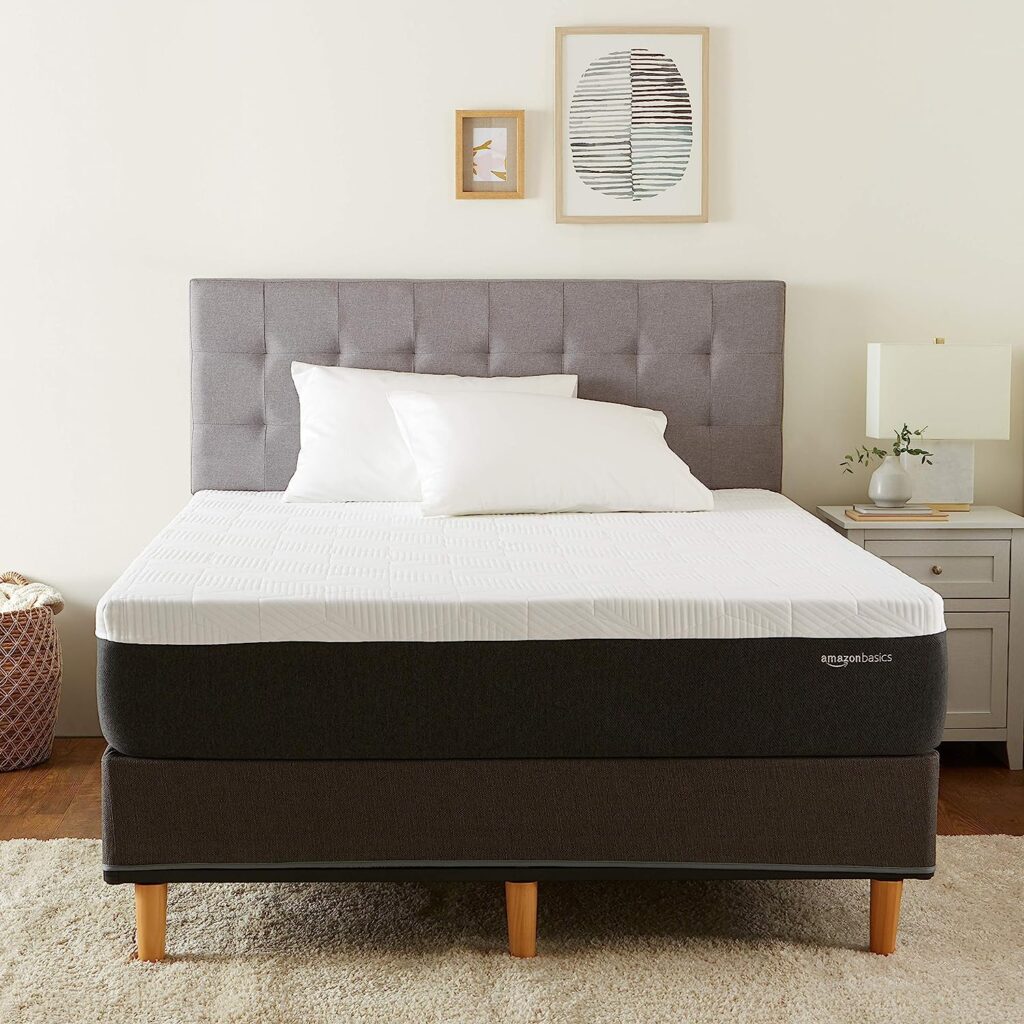 Amazon Basics Infused Cooling Gel Memory Foam Firm Support Latex-Feel Mattress, CertiPUR-US Certified, King Size, 12 inch, White/Dark Gray