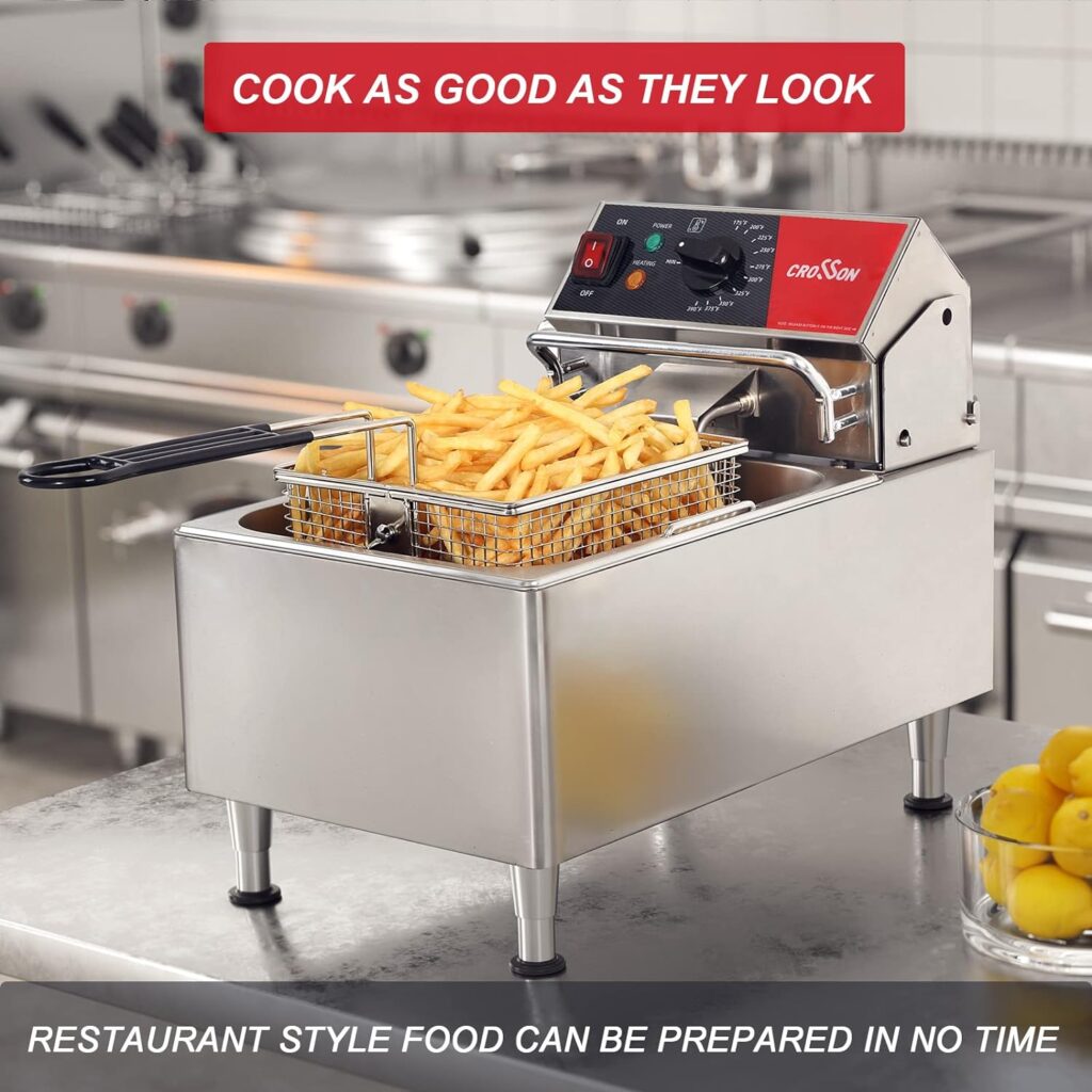CROSSON Dual Tank 26Lbs Electric Deep Fryer ETL Listed with Solid Basket,Removable Oil Container and Height Adjustable Legs for Restaurant -120V,3600W Commercial Countertop Deep Fryer
