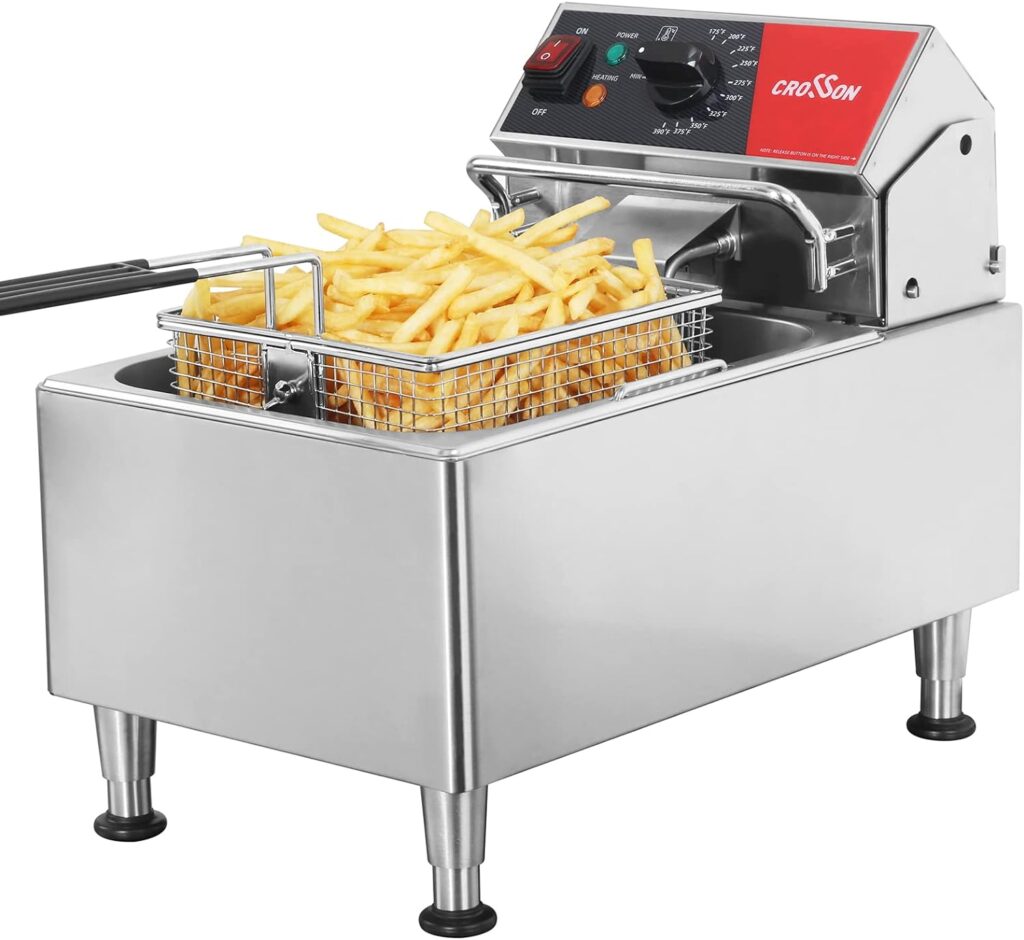 CROSSON Dual Tank 26Lbs Electric Deep Fryer ETL Listed with Solid Basket,Removable Oil Container and Height Adjustable Legs for Restaurant -120V,3600W Commercial Countertop Deep Fryer