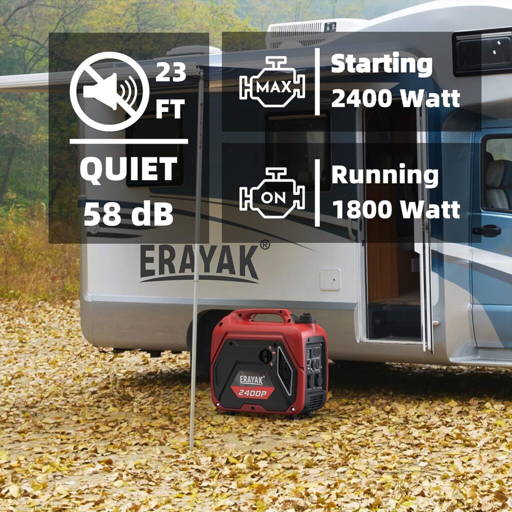 ERAYAK 2400W Portable Inverter Generator Gas-Powered, Ultra-Quiet Gas Engine RV Ready, EPA Compliant, Eco-Mode Feature, CompactUltra Lightweight for Backup Home Use,Tailgating Camping ERAYAK 2400W Portable Inverter Generator Gas-Powered, Ultra-Quiet Gas Engine RV Ready, EPA Compliant, Eco-Mode Feature, CompactUltra Lightweight for Backup Home Use,Tailgating Camping