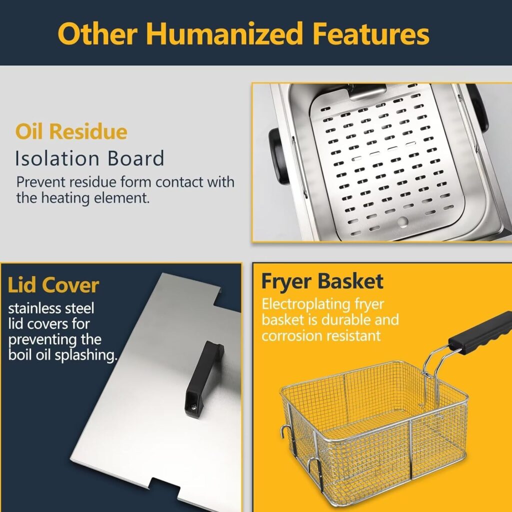 Festa Essential 13.6QT Electric Deep Fryer with 6L(6.5QT)Frying BasketLid,1750W Stainless Steel Commercial Countertop Single Tank Oil Fryers with Temperature ControlTimer for Home Kitchen Restaurant