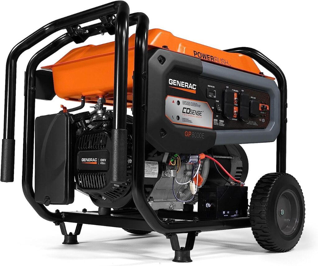 Generac 76864 GP8000E 8,000-Watt Portable Gas Generator - Powerful and Reliable Energy Solution for Home, Camping, and Emergencies