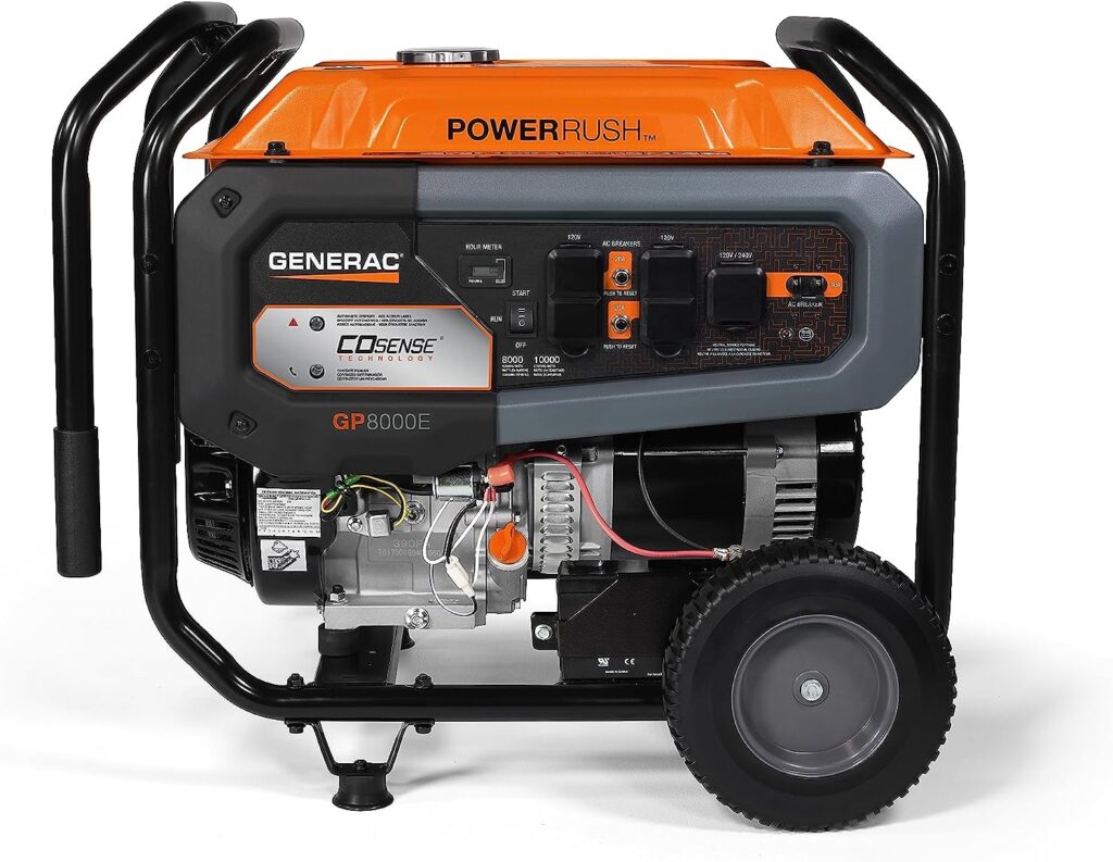 Generac 76864 GP8000E 8,000-Watt Portable Gas Generator - Powerful and Reliable Energy Solution for Home, Camping, and Emergencies