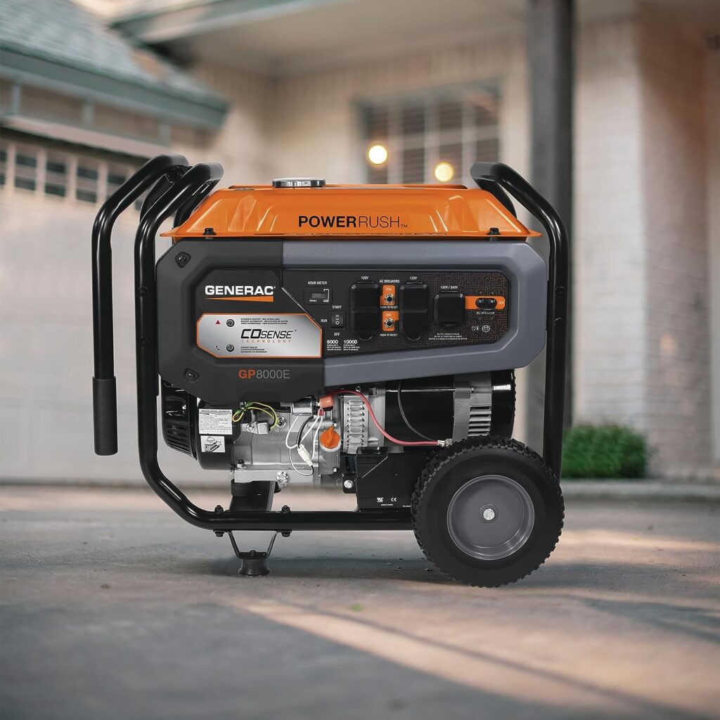 Generac 76864 GP8000E 8,000-Watt Portable Gas Generator - Powerful and Reliable Energy Solution for Home, Camping, and Emergencies