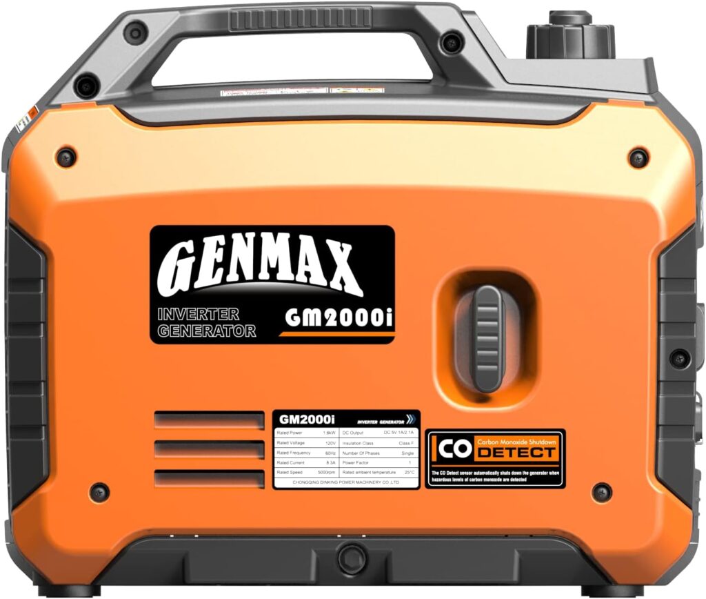 GENMAX Portable Inverter Generator, 2000W Ultra Quiet Gas Engine, EPA Compliant, Eco Mode Function, Ultra Light, Suitable for Backup Home and Camping(GM2000i)
