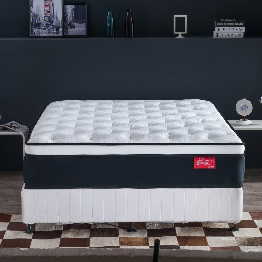 Jacia House King Mattress, 12 Inch Pillow-Top Pocket Spring Hybrid Mattress - Bed in a Bag - 100% Natural Latex Double Hybrid Firm Mattress King