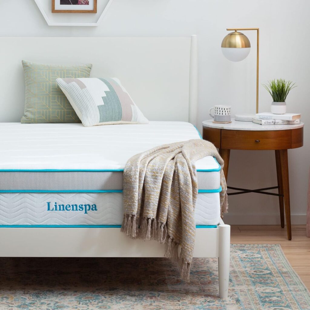 Linenspa 12” Memory Foam and Innerspring Hybrid Mattress + 14” Black Metal Platform Bedframe – Queen Mattress + Metal Folding Queen Bedframe
