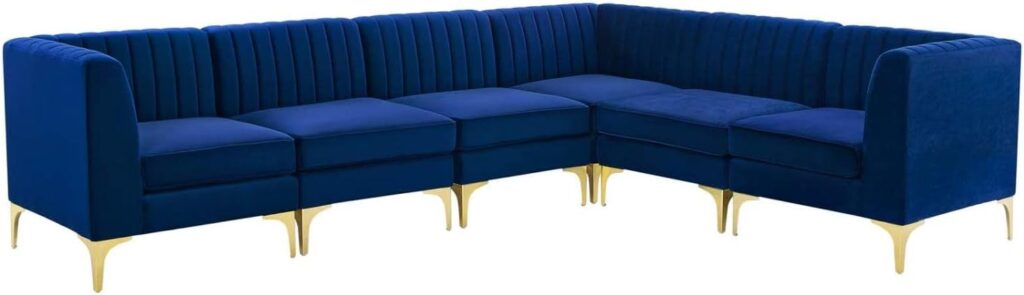 Modway Triumph Channel Tufted Performance Velvet 6-Piece Sectional Sofa, Navy
