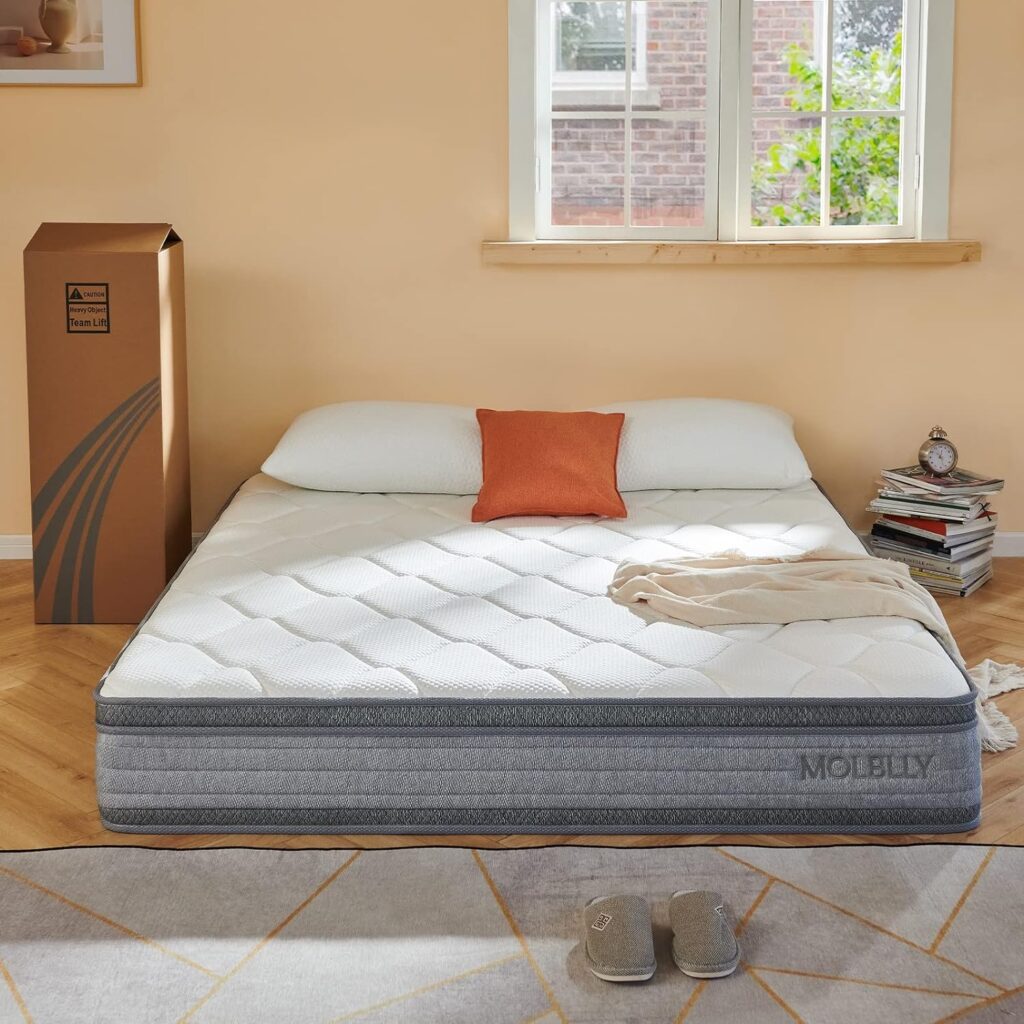 Molblly King Mattress, 14 Inch Cooling-Gel Memory Foam and Individually Pocket Innerspring Hybrid Mattress, King Bed Mattress in a Box, CertiPUR-US Certified,76”*80”, Medium Firm Mattress
