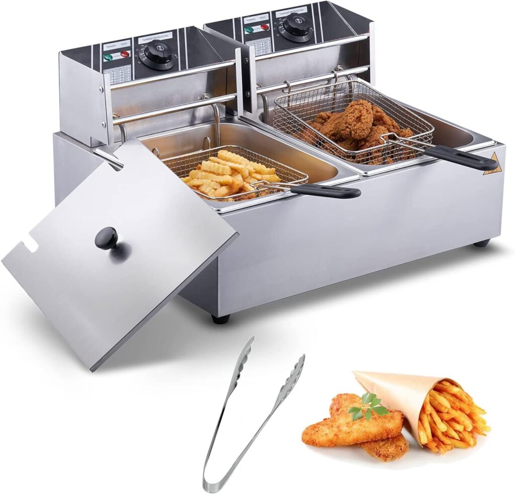 NuoNuoLe Commercial Deep Fryer with Basket, 3200W 12.7QT Electric Deep Fryers for Restaurant or Home, Detachable Large Capacity Stainless Steel Electric Oil Fryer with Temperature Control