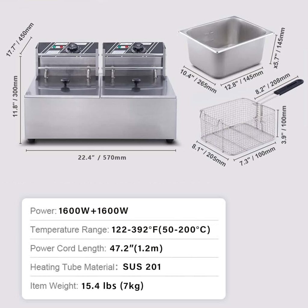 NuoNuoLe Commercial Deep Fryer with Basket, 3200W 12.7QT Electric Deep Fryers for Restaurant or Home, Detachable Large Capacity Stainless Steel Electric Oil Fryer with Temperature Control