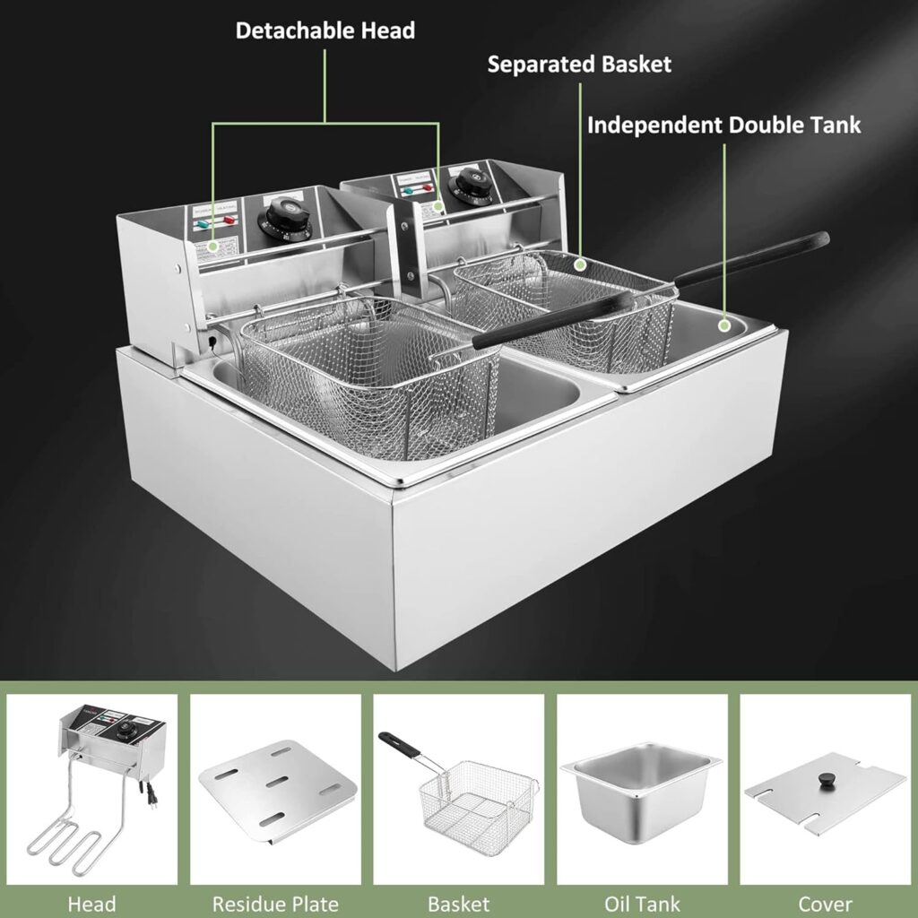 NuoNuoLe Commercial Deep Fryer with Basket, 3200W 12.7QT Electric Deep Fryers for Restaurant or Home, Detachable Large Capacity Stainless Steel Electric Oil Fryer with Temperature Control