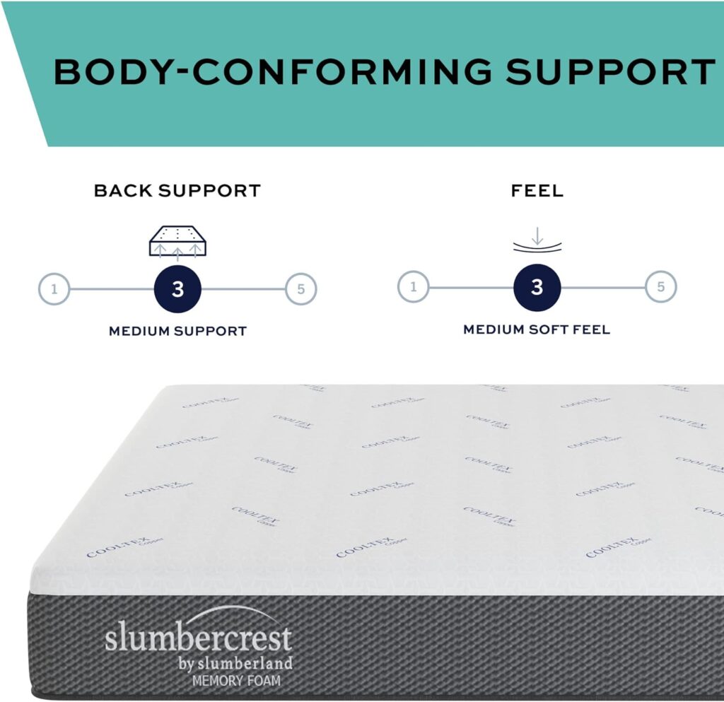 Slumbercrest by Slumberland Memory Foam 10 inch Queen Size Mattress Bed with Copper Cooling Cover and Cooling Infused Gel-Foam - Pressure Relieving Base Foam Provides Comfort, Stability, and Support Slumbercrest by Slumberland Memory Foam 10 inch Queen Size Mattress Bed with Copper Cooling Cover and Cooling Infused Gel-Foam - Pressure Relieving Base Foam Provides Comfort, Stability, and Support