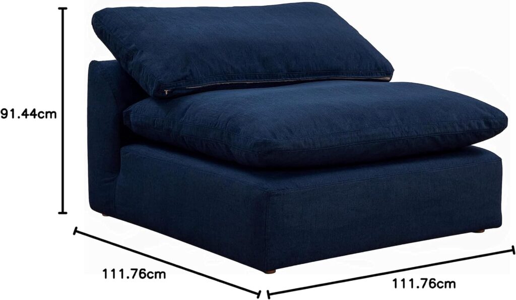 Sunset Trading Contemporary Puff Collection Slipcovered Modular Sofa Sectional/Stain-Proof Water-Resistant Washable Performance Fabric/Deep-Seat Down-Fill Couch Armless Chair, 44 Square, Ocean Blue