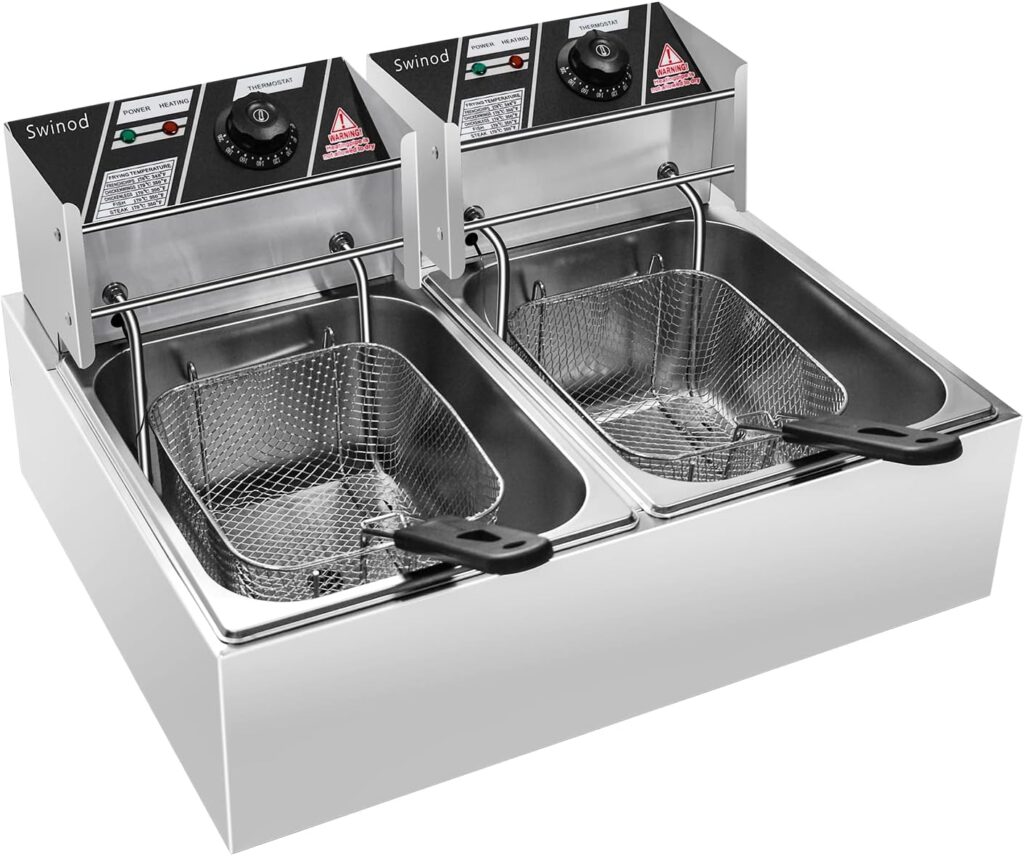 Swinod Commercial Deep Fryer with Basket, 12 Liter Adjustable Temperature Fryer 3400W