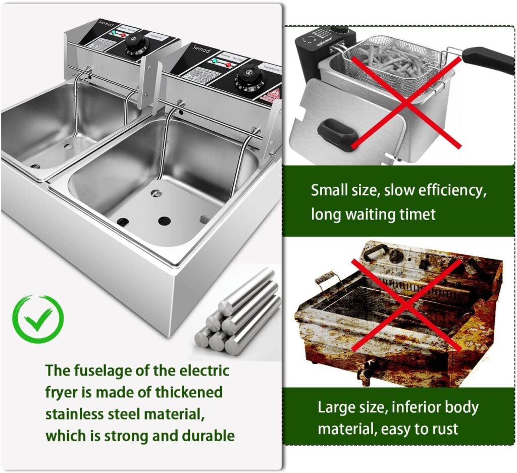 Swinod Commercial Deep Fryer with Basket, 12 Liter Adjustable Temperature Fryer 3400W