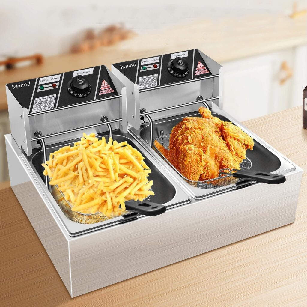 Swinod Commercial Deep Fryer with Basket, 12 Liter Adjustable Temperature Fryer 3400W