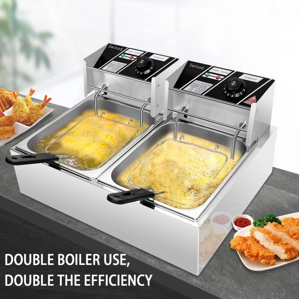 Swinod Commercial Deep Fryer with Basket, 12 Liter Adjustable Temperature Fryer 3400W