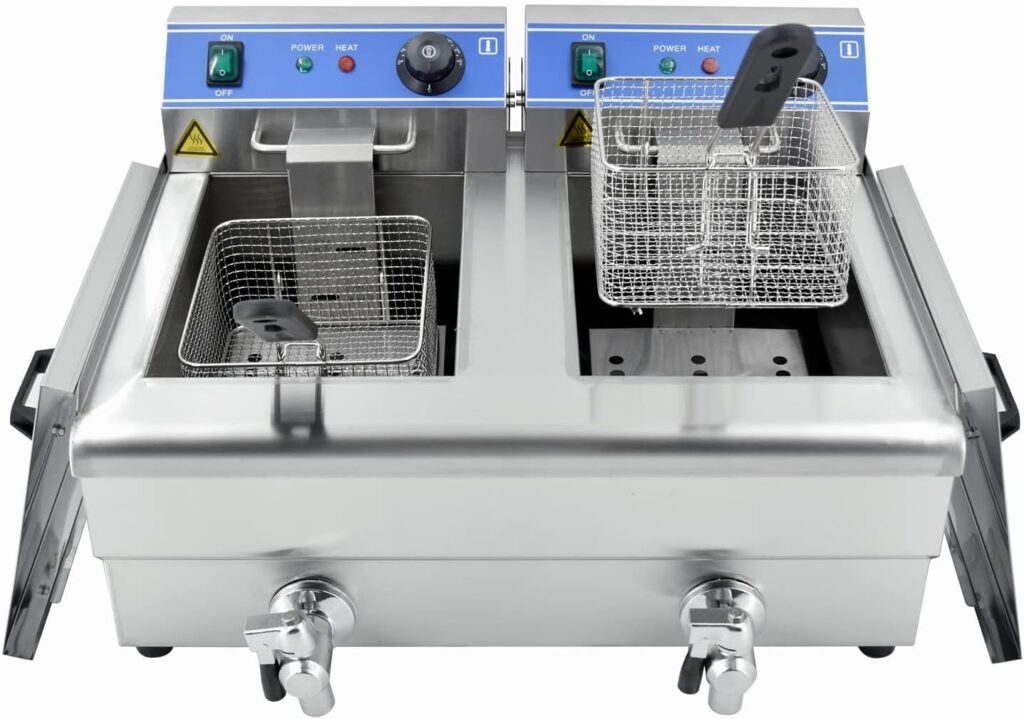 TAIMIKO Commercial Deep Fryer, Stainless Steel Countertop Doule Tank Electric Deep Fryer with Handle,Basket,Lid,Drain (1500W×2, 6L×2) TAIMIKO Commercial Deep Fryer, Stainless Steel Countertop Doule Tank Electric Deep Fryer with Handle,Basket,Lid,Drain (1500W×2, 6L×2)