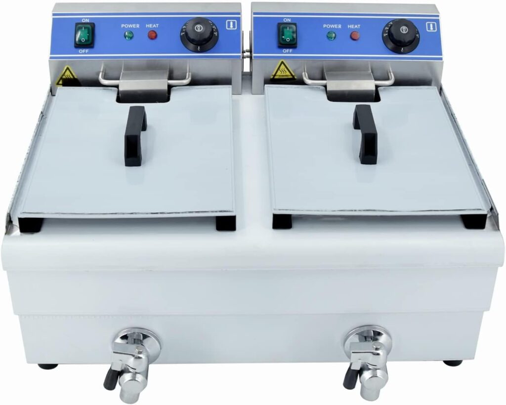 TAIMIKO Commercial Deep Fryer, Stainless Steel Countertop Doule Tank Electric Deep Fryer with Handle,Basket,Lid,Drain (1500W×2, 6L×2) TAIMIKO Commercial Deep Fryer, Stainless Steel Countertop Doule Tank Electric Deep Fryer with Handle,Basket,Lid,Drain (1500W×2, 6L×2)