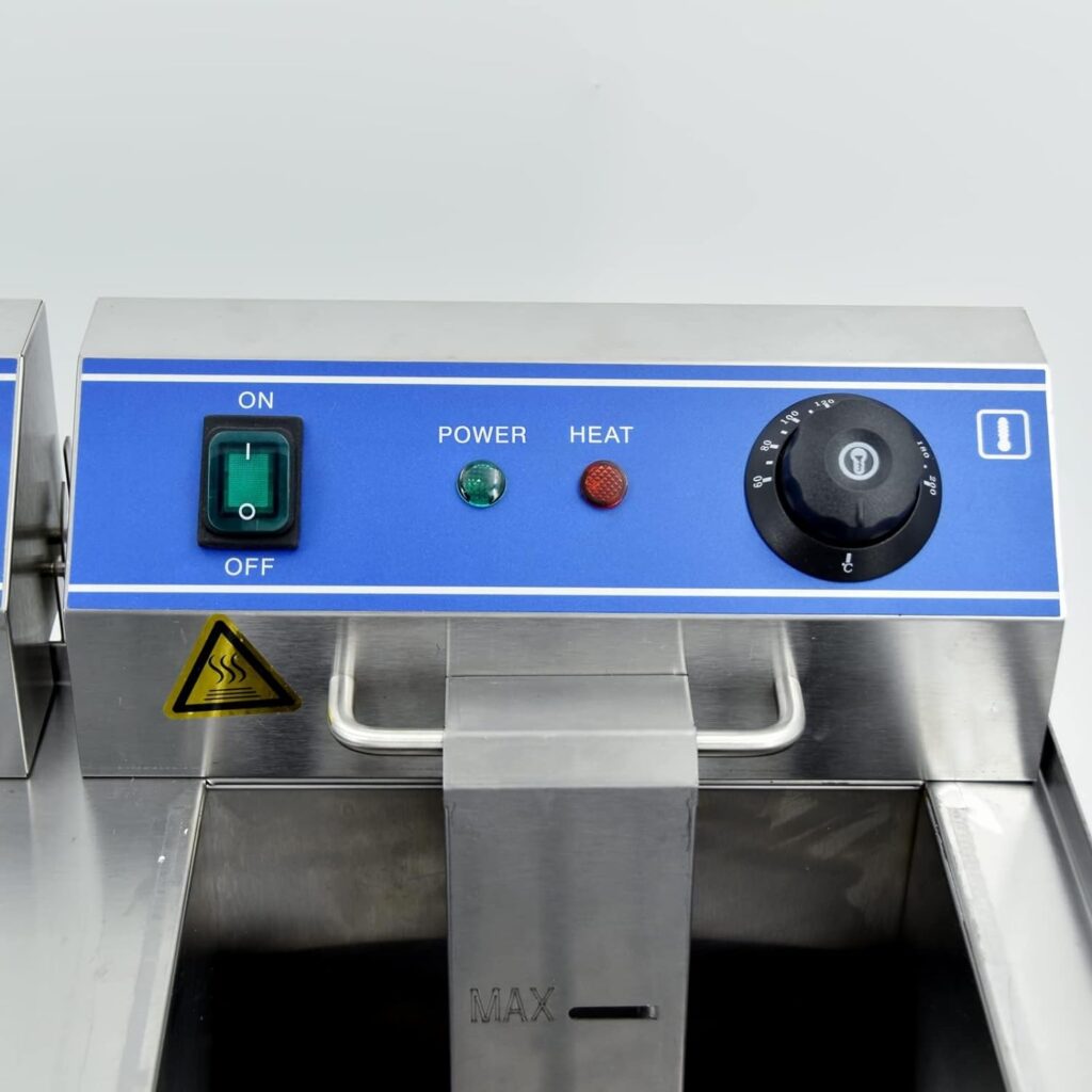 TAIMIKO Commercial Deep Fryer, Stainless Steel Countertop Doule Tank Electric Deep Fryer with Handle,Basket,Lid,Drain (1500W×2, 6L×2) TAIMIKO Commercial Deep Fryer, Stainless Steel Countertop Doule Tank Electric Deep Fryer with Handle,Basket,Lid,Drain (1500W×2, 6L×2)