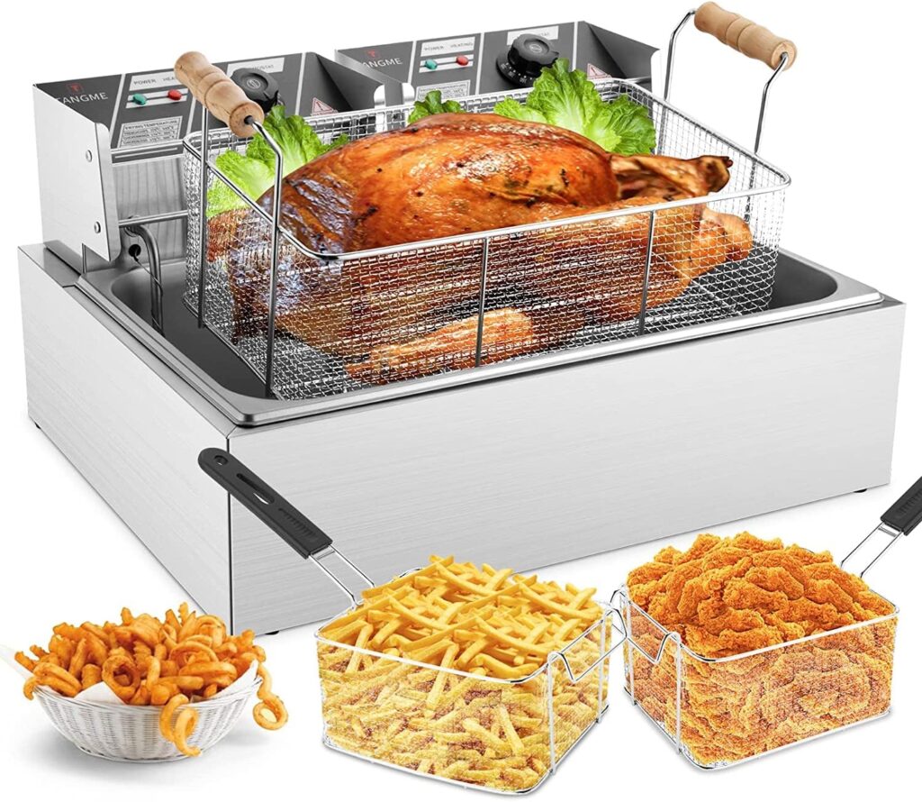 TANGME Commercial Deep Fryer, 3400w Electric Turkey Fryer with Large Basket, 22L/23.25QT 1mm Thickened Stainless Steel Countertop Oil Fryer with Temperature Limiter for Restaurant and Snack Bar: Home  Kitchen TANGME Commercial Deep Fryer, 3400w Electric Turkey Fryer with Large Basket, 22L/23.25QT 1mm Thickened Stainless Steel Countertop Oil Fryer with Temperature Limiter for Restaurant and Snack Bar: Home  Kitchen