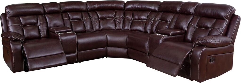 UBGO Sectional Manual, Living Room Furniture Sets,Upholstered PU Leather Sofá Extra Wide Lounge Couch with 2 Consoles,4 Cup Holders and Storage,Full Extension Recliner Sofa, Brown B UBGO Sectional Manual, Living Room Furniture Sets,Upholstered PU Leather Sofá Extra Wide Lounge Couch with 2 Consoles,4 Cup Holders and Storage,Full Extension Recliner Sofa, Brown B