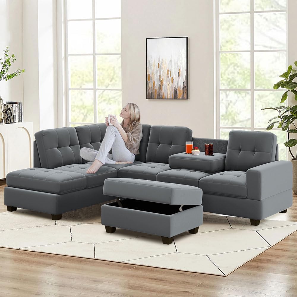 UBGO Sectional Manual, Living Room Furniture Sets,Upholstered PU Leather Sofá Extra Wide Lounge Couch with 2 Consoles,4 Cup Holders and Storage,Full Extension Recliner Sofa, Brown B UBGO Sectional Manual, Living Room Furniture Sets,Upholstered PU Leather Sofá Extra Wide Lounge Couch with 2 Consoles,4 Cup Holders and Storage,Full Extension Recliner Sofa, Brown B