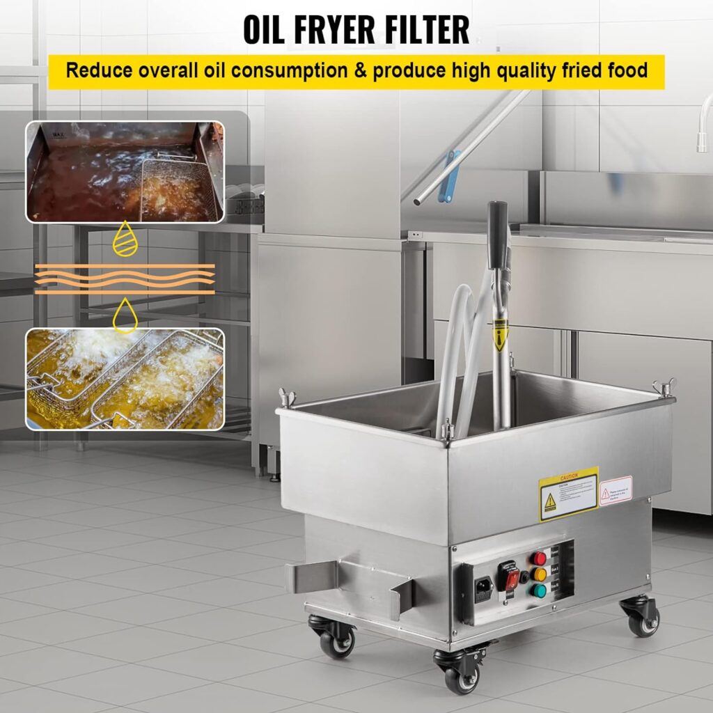 VEVOR Mobile Fryer Filter, 300W Oil Filtration System with 5 L/min Flow Rate, Frying Oil Filtering System with 10 L/min Pump Wheels Oil Hose, 110V/60Hz (22L)