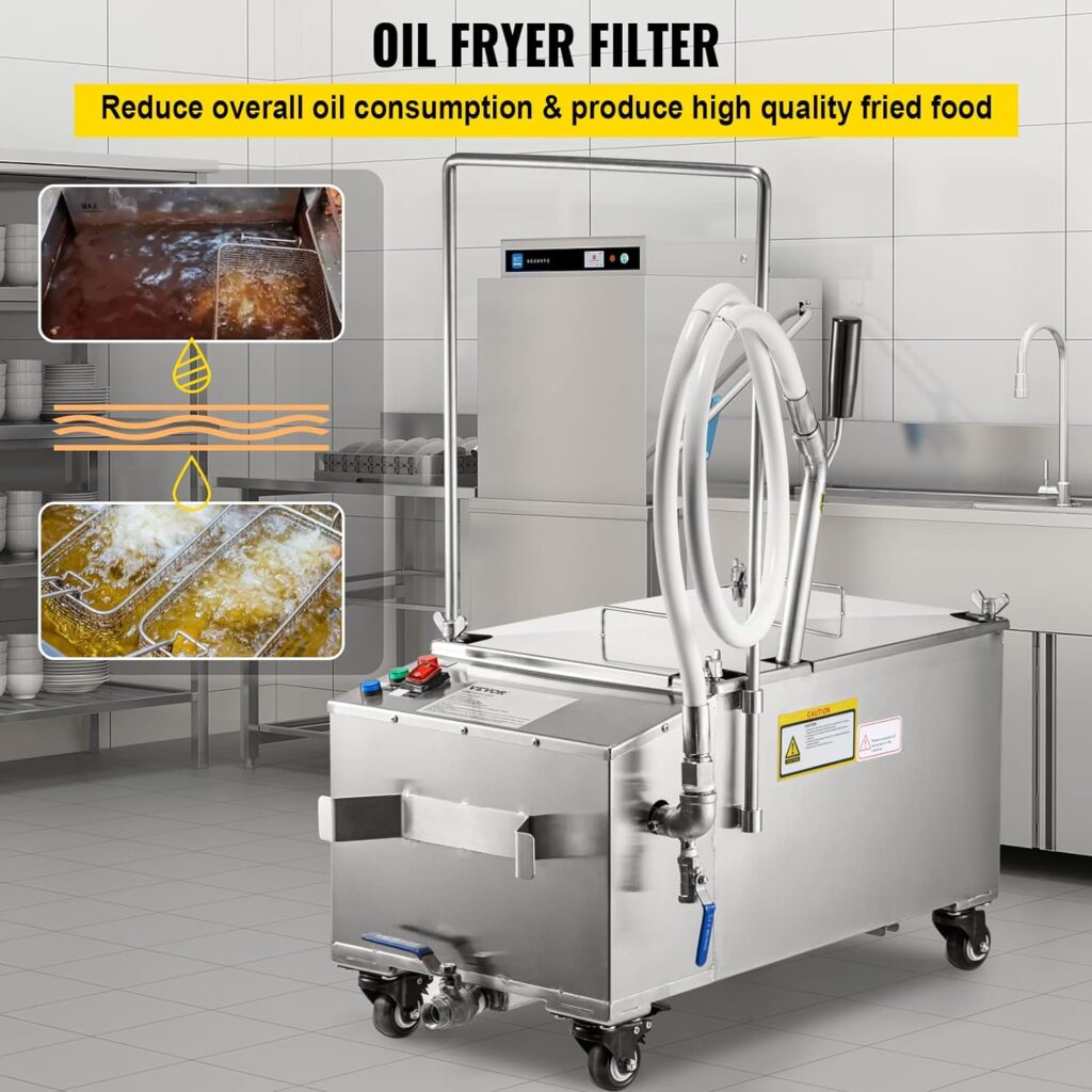 VEVOR Mobile Fryer Filter, 80 LBS/40 L/10.56 Gal Capacity, 300W Oil Filtration System with 5 L/min Flow Rate, Mobile Frying Oil Filtering System with 10 L/min Pump  Oil Hose, 110V/60Hz