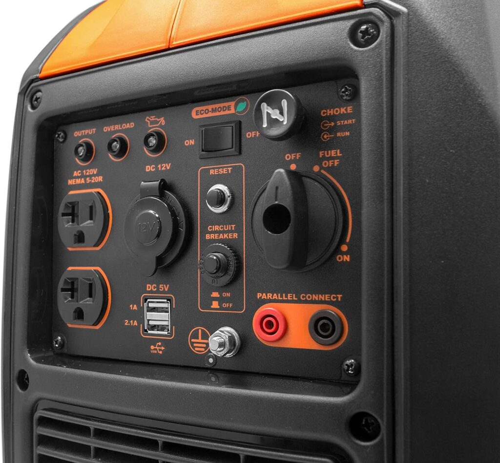WEN 56203i Super Quiet 2000-Watt Portable Inverter Generator w/Fuel Shut Off, CARB Compliant, Ultra Lightweight, Black/Orange