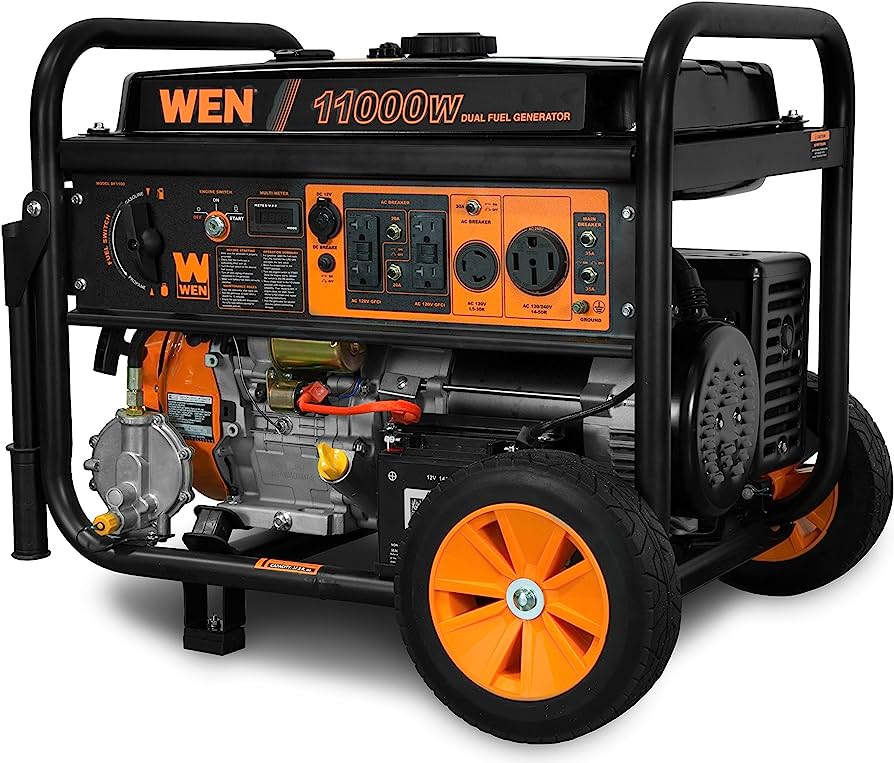WEN DF1100T 11,000-Watt 120V/240V Dual Fuel Portable Generator with Wheel Kit and Electric Start - CARB Compliant, Black WEN DF1100T 11,000-Watt 120V/240V Dual Fuel Portable Generator with Wheel Kit and Electric Start - CARB Compliant, Black