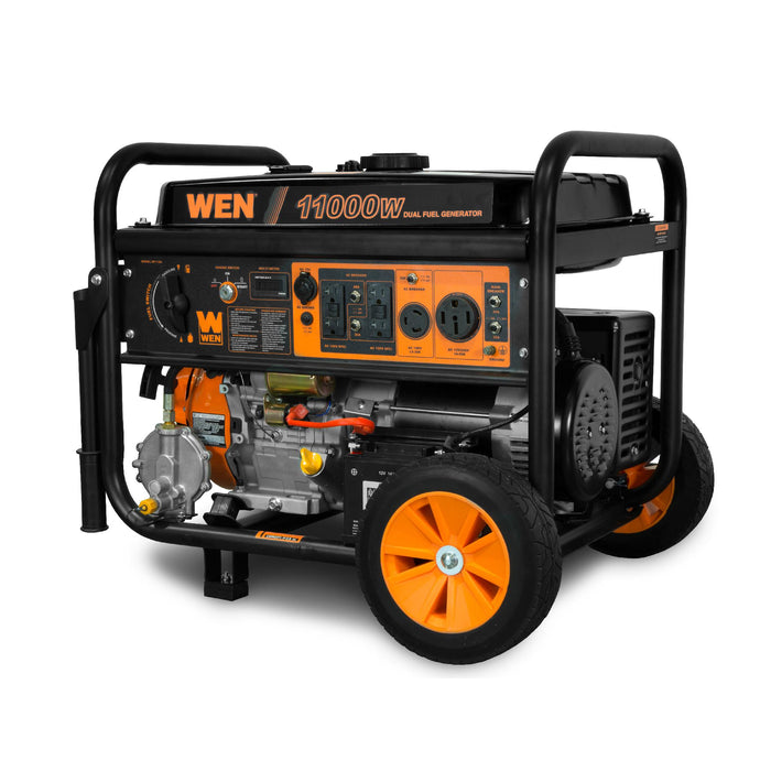 WEN DF1100T 11,000-Watt 120V/240V Dual Fuel Portable Generator with Wheel Kit and Electric Start - CARB Compliant, Black WEN DF1100T 11,000-Watt 120V/240V Dual Fuel Portable Generator with Wheel Kit and Electric Start - CARB Compliant, Black