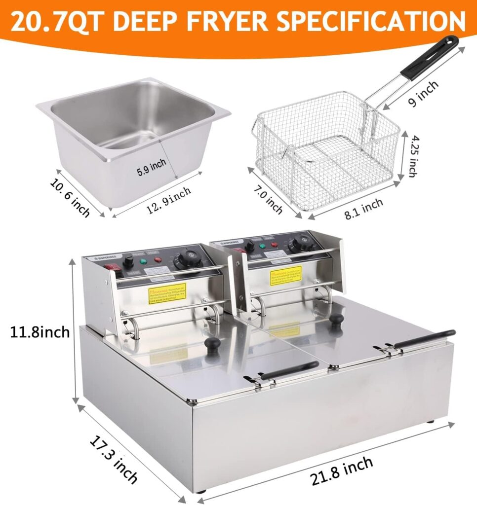 Wesoky 20.7 Qt Commercial Electric Deep Fryer with 2 Baskets, 2x6L Large Dual Tank Electric Deep Fryer Countertop for French Fries Turkey Restaurant Home Fast Oil Fryer with Temperature Control