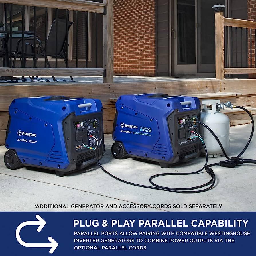 Westinghouse 4500 Peak Watt Super Quiet Dual Fuel Portable Inverter Generator, Remote Electric Start, Gas  Propane Powered, RV Ready 30A Outlet, Parallel Capable Westinghouse 4500 Peak Watt Super Quiet Dual Fuel Portable Inverter Generator, Remote Electric Start, Gas  Propane Powered, RV Ready 30A Outlet, Parallel Capable