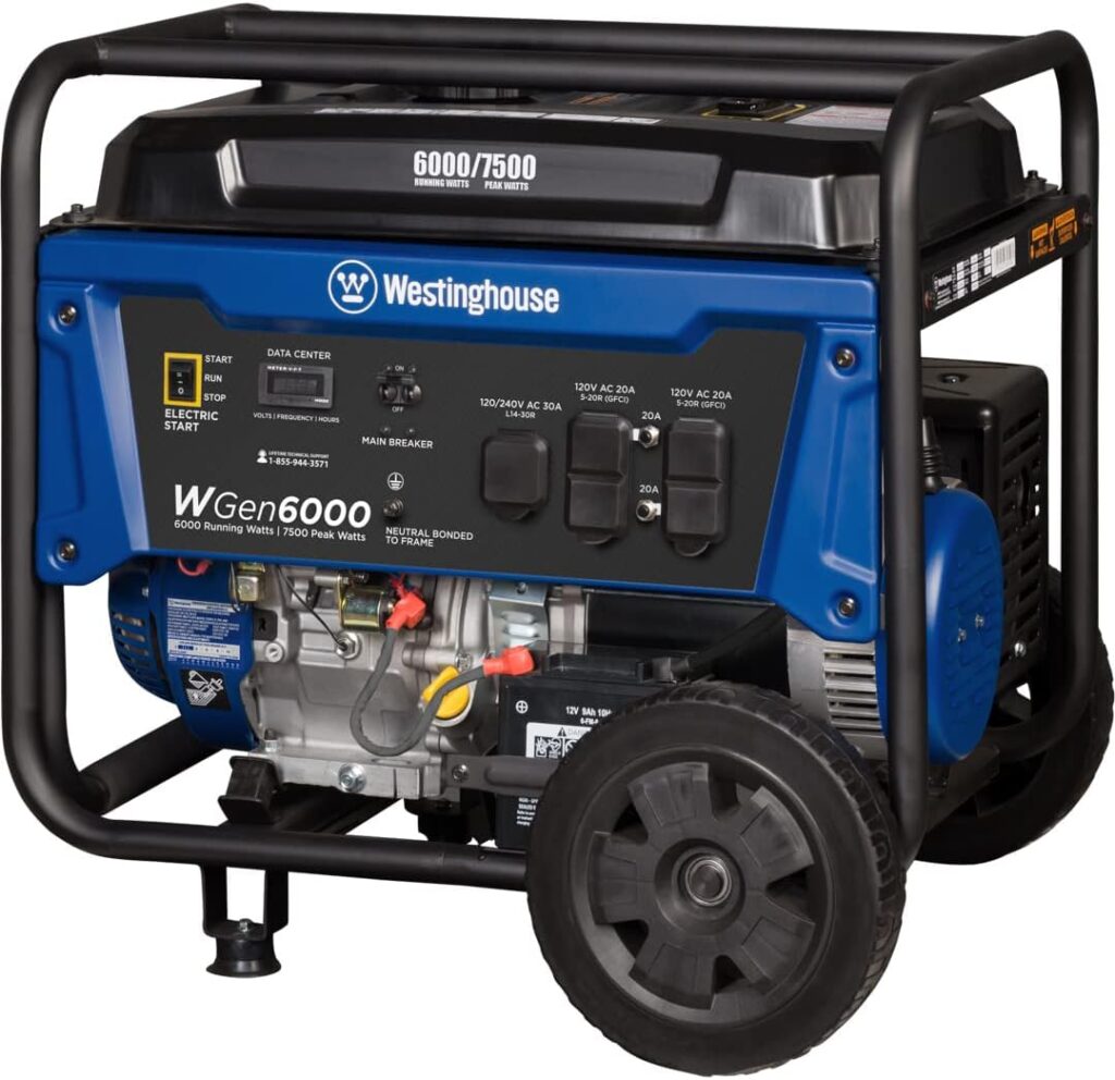 Westinghouse Outdoor Power Equipment 6600 Peak Watt Dual Fuel Home Backup Portable Generator, Transfer Switch Ready 30A Outlet, RV Ready 30A Outlet, CO Sensor, CARB Compliant Westinghouse Outdoor Power Equipment 6600 Peak Watt Dual Fuel Home Backup Portable Generator, Transfer Switch Ready 30A Outlet, RV Ready 30A Outlet, CO Sensor, CARB Compliant