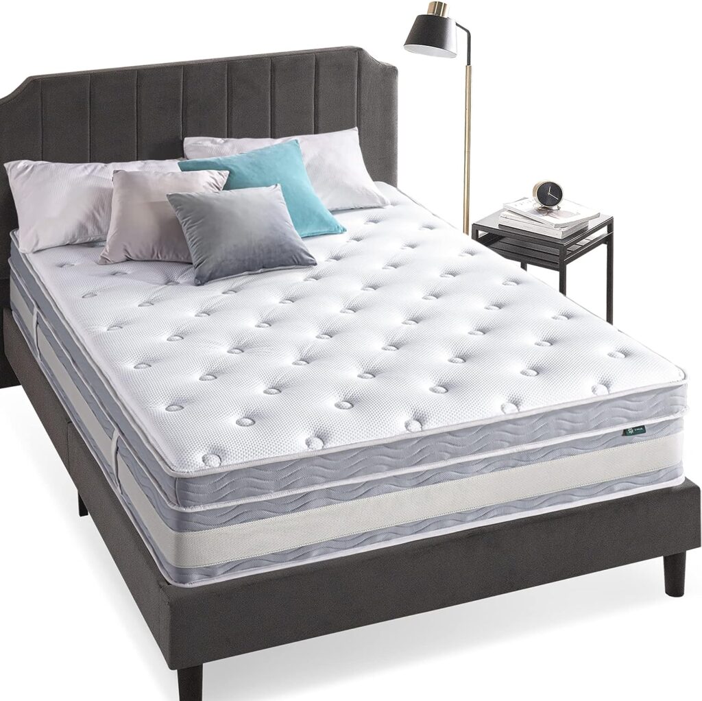 Zinus 12 Inch Gel-Infused Memory Foam Hybrid Mattress, Queen  Judy Upholstered Platform Bed Frame, Queen