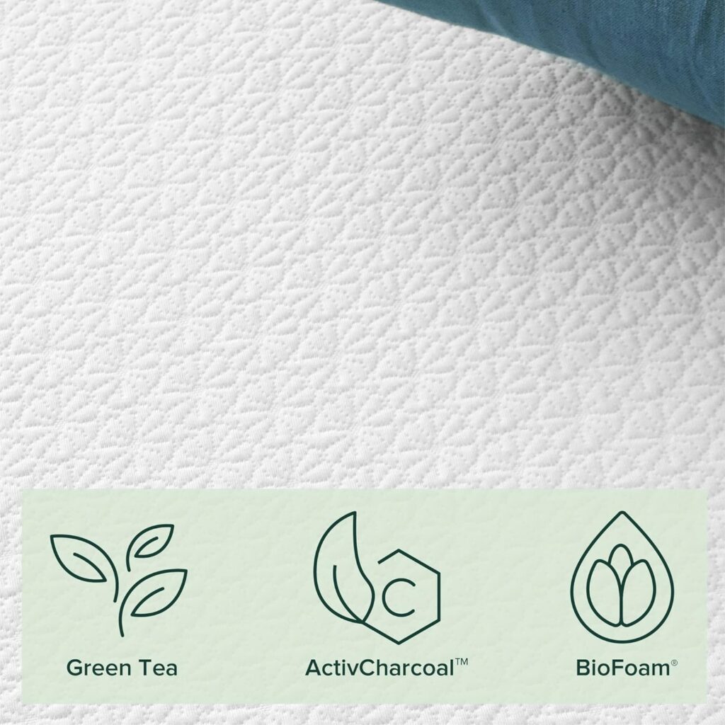 Zinus 8” Green Tea ActivFresh(R) Memory Foam Mattress, Bed-in-a-Box with Compact WONDERBOX Packaging, CertiPUR-US(R) Certified, Queen,White