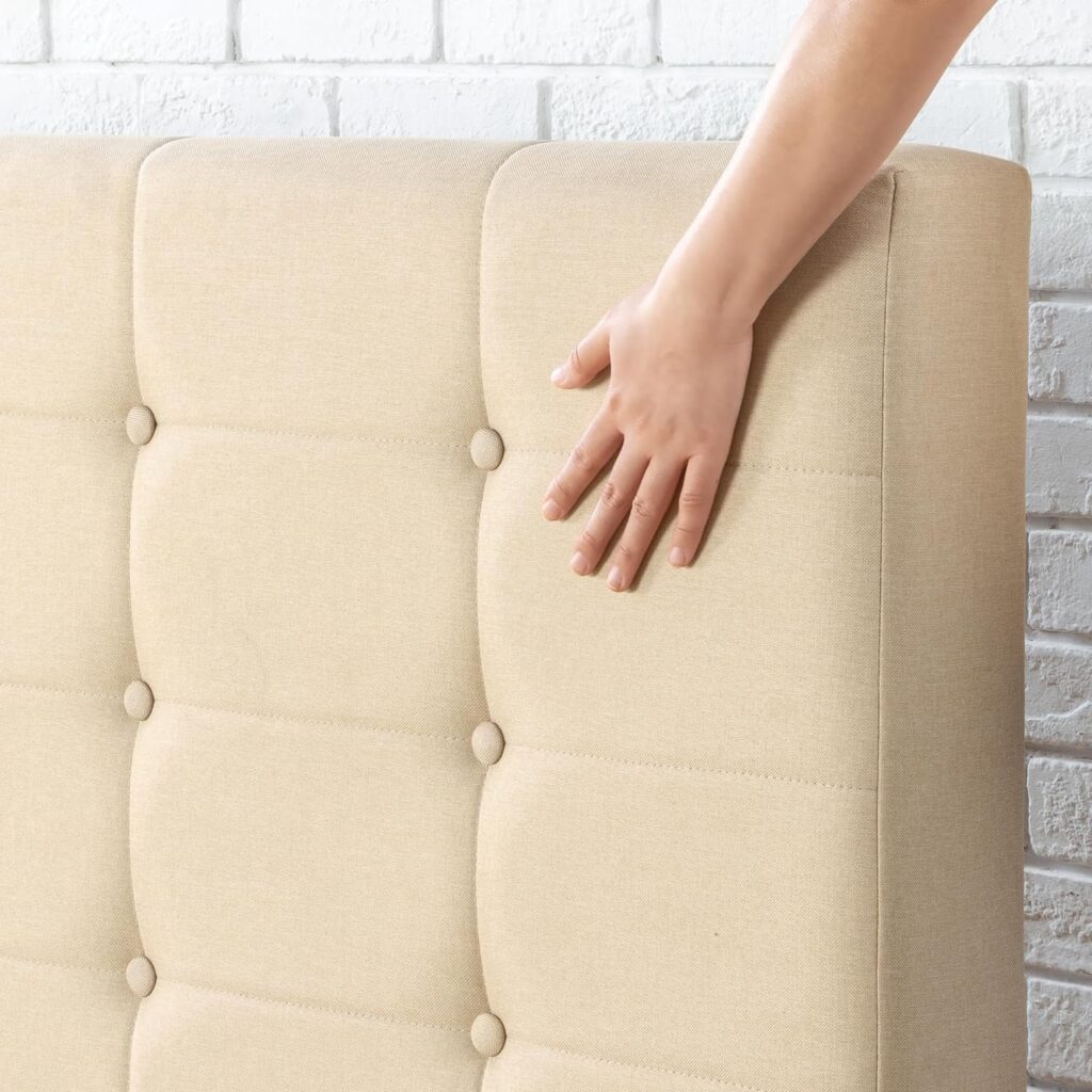 Zinus Ibidun Upholstered Button Tufted Platform Bed,Beige  10 Inch Green Tea Cooling Gel Memory Foam Mattress / Cooling Gel Foam / Pressure Relieving / CertiPUR-US Certified / Bed-in-a-Box, Full