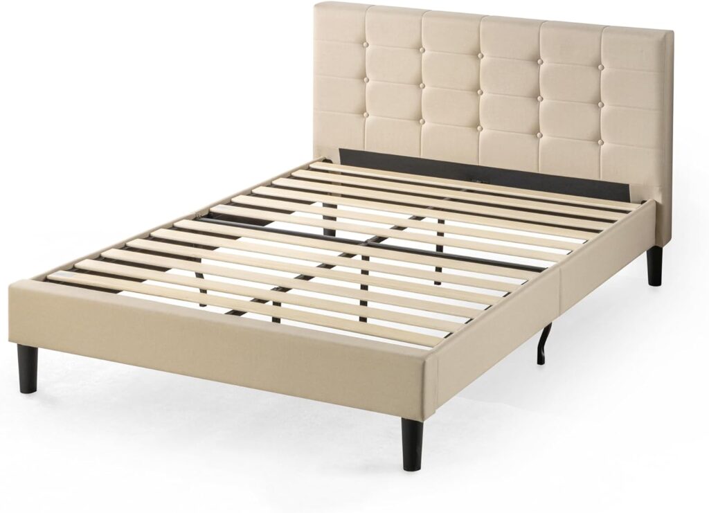 Zinus Ibidun Upholstered Button Tufted Platform Bed,Beige  10 Inch Green Tea Cooling Gel Memory Foam Mattress / Cooling Gel Foam / Pressure Relieving / CertiPUR-US Certified / Bed-in-a-Box, Full