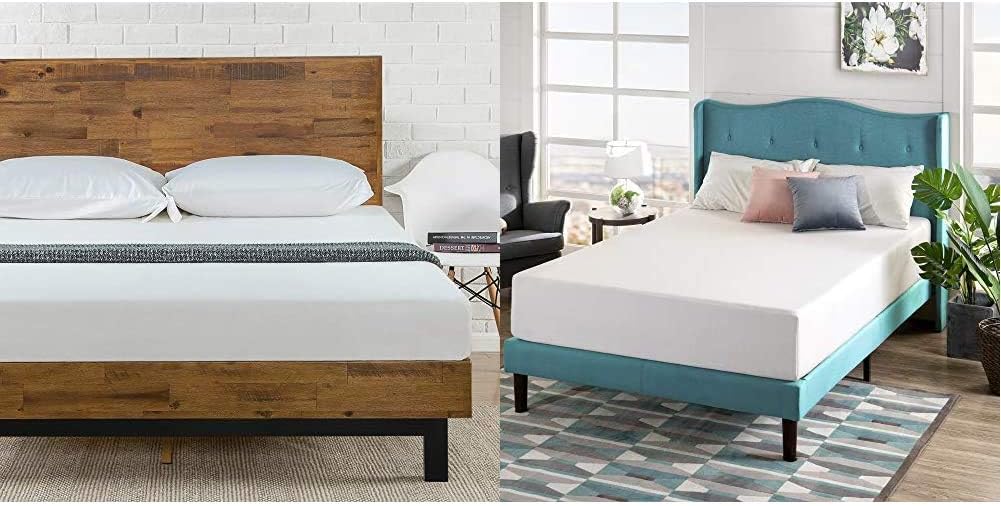 Zinus Tricia Platform Bed / Mattress Foundation / Box Spring Replacement / Brown, Queen  12 Inch Green Tea Memory Foam Mattress / CertiPUR-US Certified / Bed-in-a-Box / Pressure Relieving, Queen