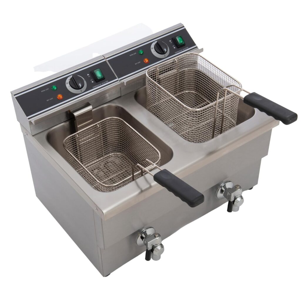FSE DF-12L/2 Electric Countertop Deep Fryer with 25 Pounds Double Tanks, Stainless Steel, 22-3/4 x 18 x 16