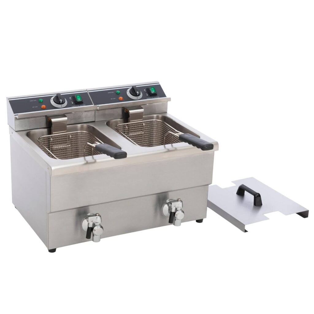 FSE DF-12L/2 Electric Countertop Deep Fryer with 25 Pounds Double Tanks, Stainless Steel, 22-3/4 x 18 x 16