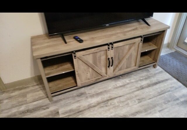 EASY SLIDE - Review of Rustic Barn Door Tv Stand Review Unboxing Catrimown Demo Test
